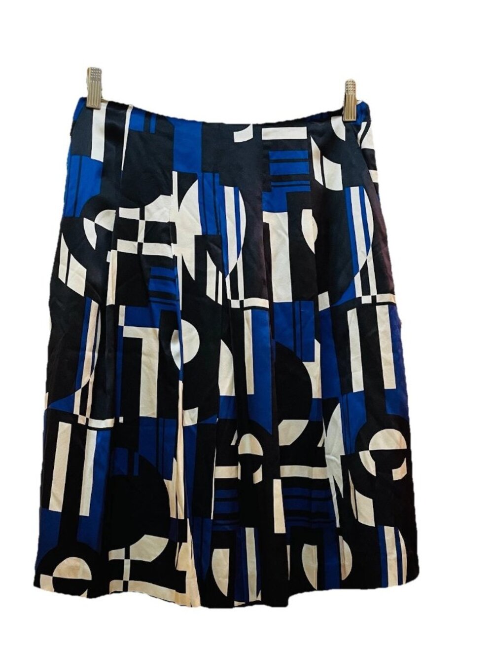 LAUREN RALPH LAUREN Blue/Black/White Silk Geometric A-Line Pockets Skirt Sz 2